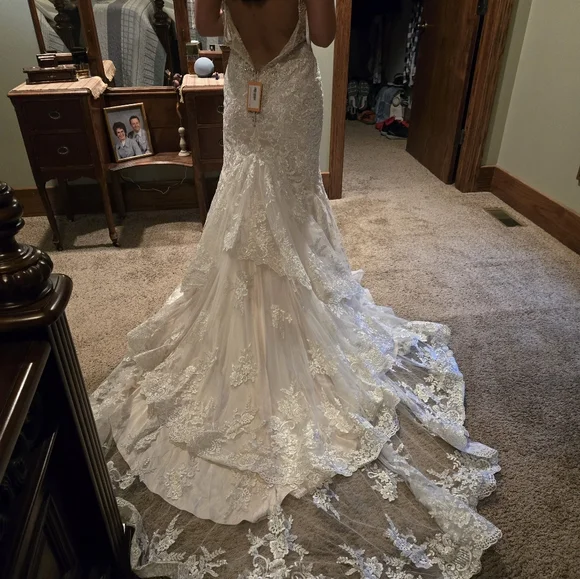 Elegant Beaded Lace Wedding Dress - Picture 2 of 11